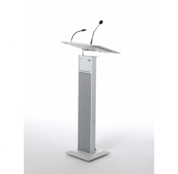 COLONNE PUPITRE AMPLIFIÉE BLANCHE DE 40W AVEC MICROPHONE – Image 2