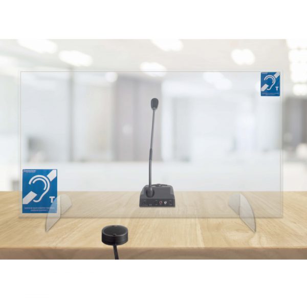 KIT DE PROTECTION PLEXIGLASS AVEC MICROPHONE DE GUICHET ET BOUCLE POUR MALENTENDANTS